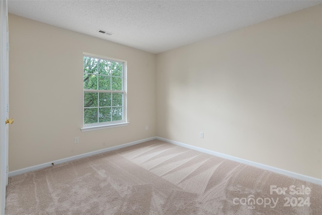 carpeted empty room with a textured ceiling