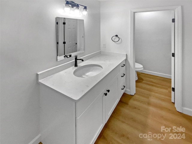 bathroom featuring vanity, hardwood / wood-style flooring, and toilet