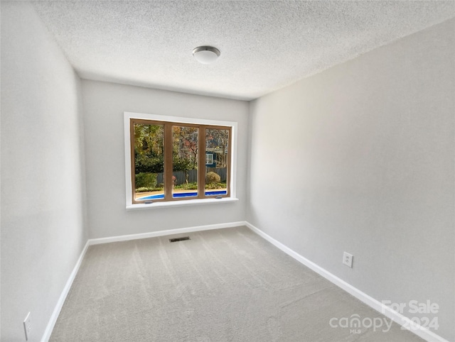 spare room featuring carpet and a textured ceiling