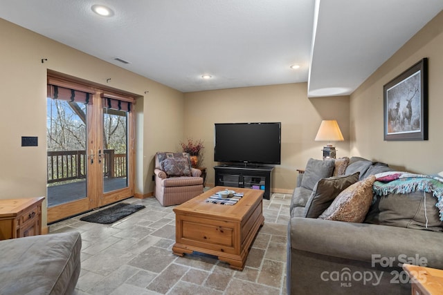 living room featuring french doors