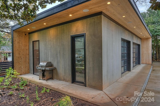 exterior space with a garage