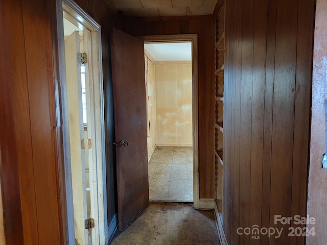 hall with wooden walls