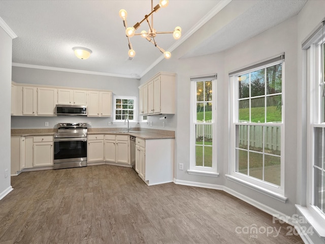 kitchen with sink, light hardwood / wood-style flooring, a healthy amount of sunlight, and appliances with stainless steel finishes