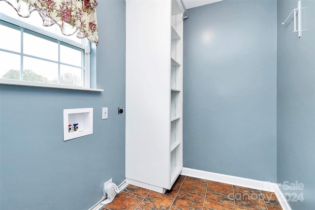 2945 Parks Lafferty Rd, Concord, NC 28025 - washroom with hookup for an electric dryer, baseboards, washer hookup, and dark stone finish floors