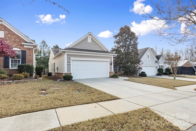 front of property with a garage and a front lawn