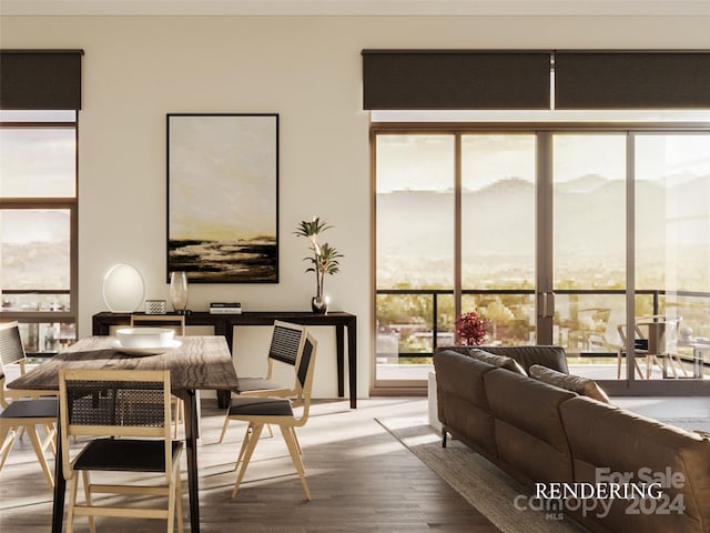 dining area with hardwood / wood-style floors