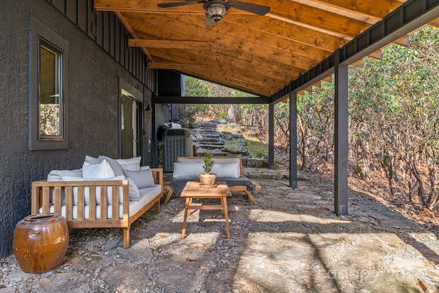 view of patio / terrace featuring an outdoor living space and ceiling fan