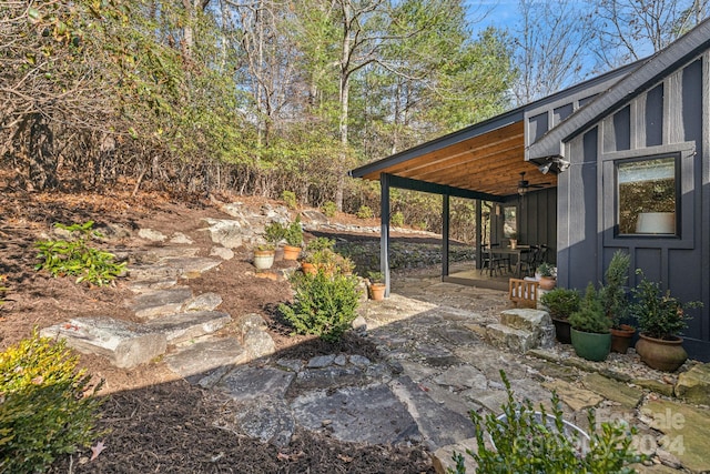 view of patio with ceiling fan