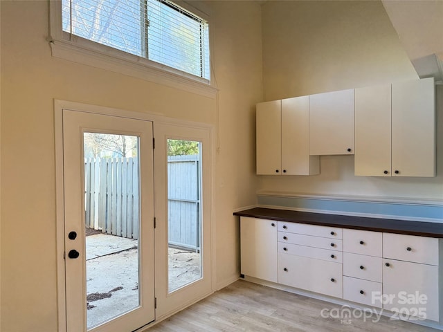 entryway featuring light hardwood / wood-style floors and a towering ceiling