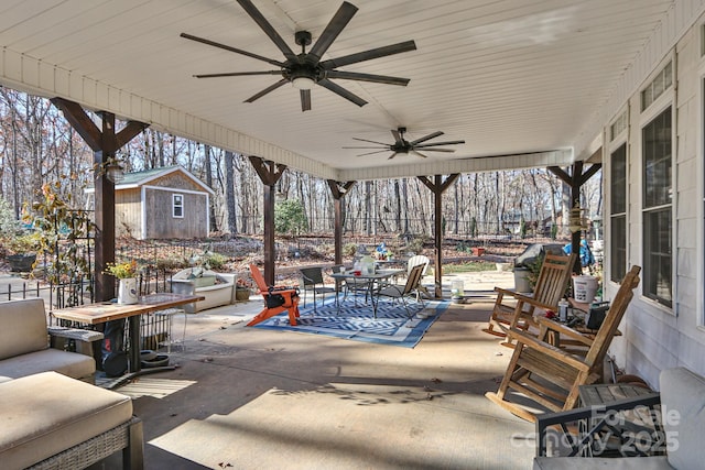 view of patio / terrace featuring ceiling fan