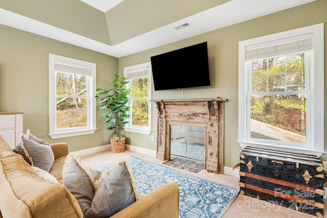 living room with carpet floors