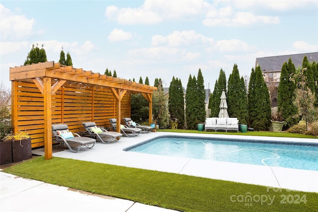 view of swimming pool featuring a pergola and a patio