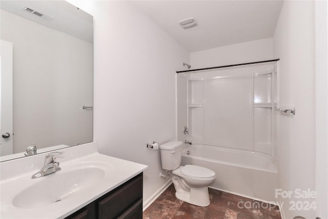 full bathroom featuring vanity,  shower combination, and toilet