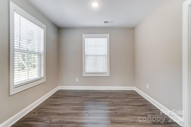 spare room featuring dark wood-type flooring