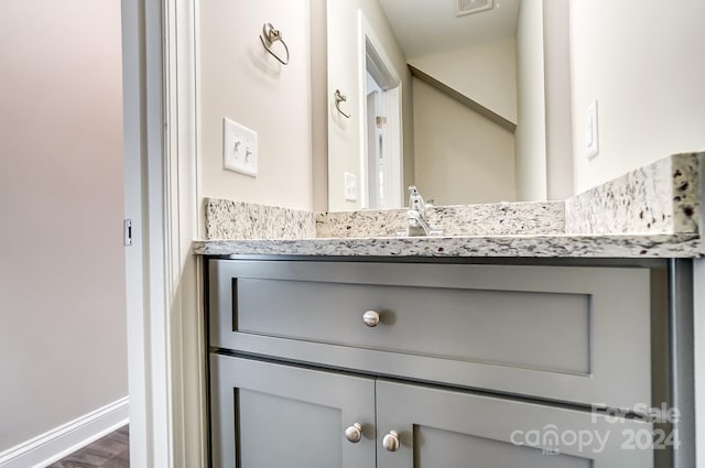 bathroom with hardwood / wood-style floors and vanity