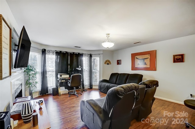 living room with hardwood / wood-style flooring