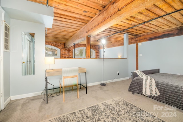 interior space featuring beam ceiling and wood ceiling