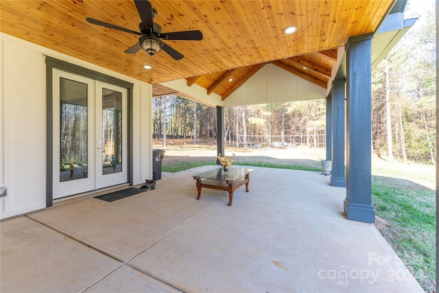 view of patio / terrace with french doors and ceiling fan