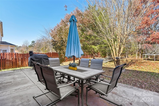 view of patio / terrace featuring a trampoline