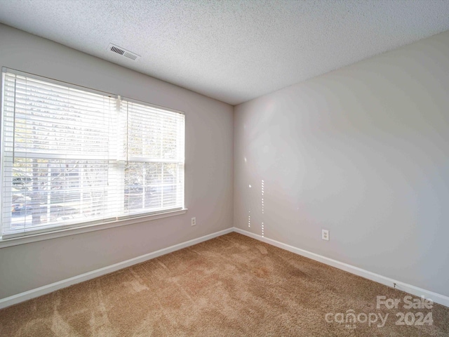 carpeted empty room with a textured ceiling