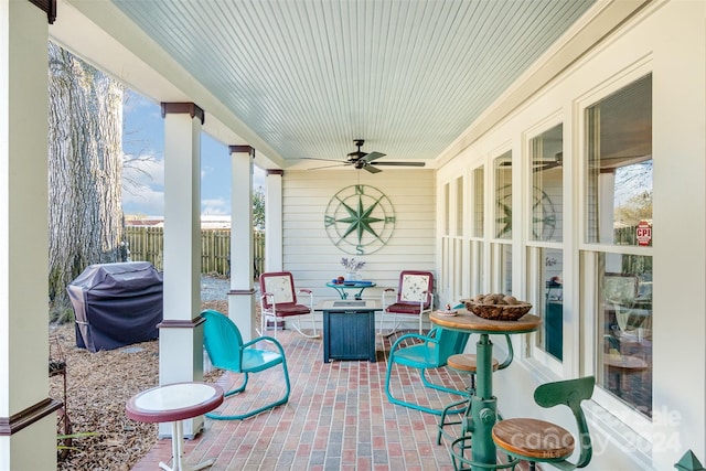 view of patio / terrace with grilling area and ceiling fan