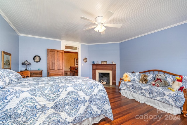 318 N Elm St, Marshville, NC 28103 - bedroom with ornamental molding, wood finished floors, and ceiling fan