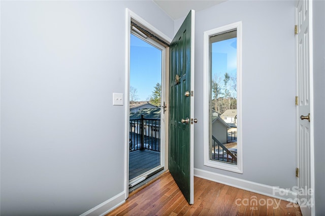 doorway featuring wood-type flooring