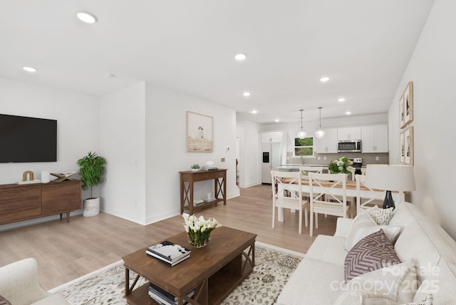 living room with light hardwood / wood-style flooring