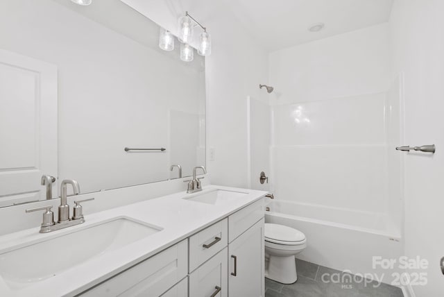 full bathroom with tile patterned flooring, vanity, shower / bathtub combination, and toilet