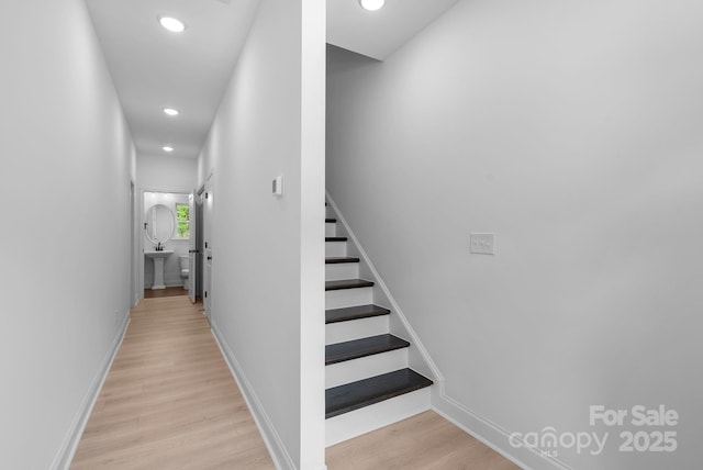 190 Cherry Springs Ln Unit 1-E, Asheville, NC 28804 - stairway with wood finished floors, recessed lighting, and baseboards