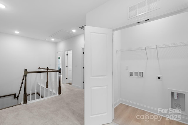 190 Cherry Springs Ln Unit 1-E, Asheville, NC 28804 - laundry area featuring attic access, hookup for an electric dryer, recessed lighting, and baseboards