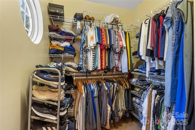 walk in closet with carpet