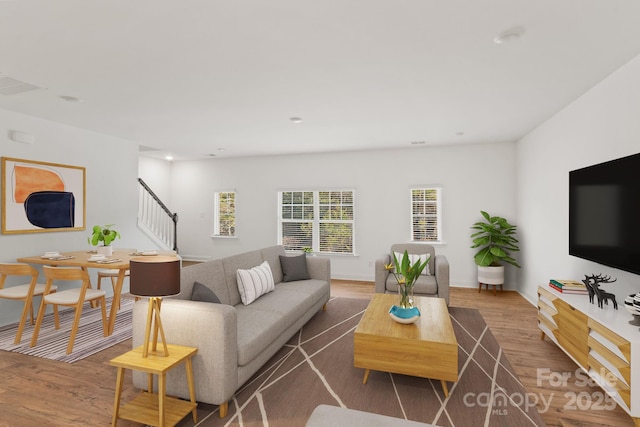 living room with hardwood / wood-style flooring