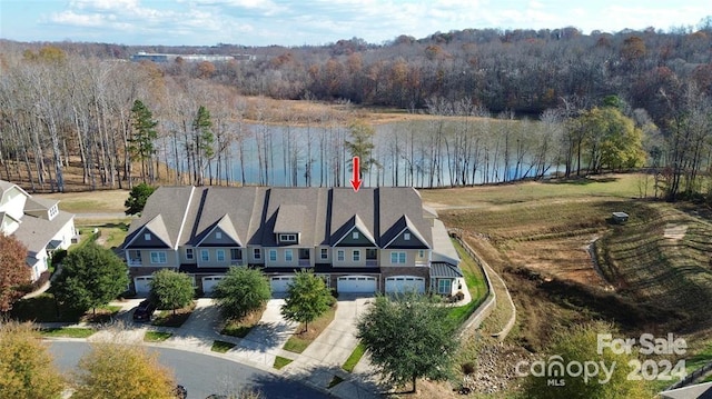 drone / aerial view featuring a water view