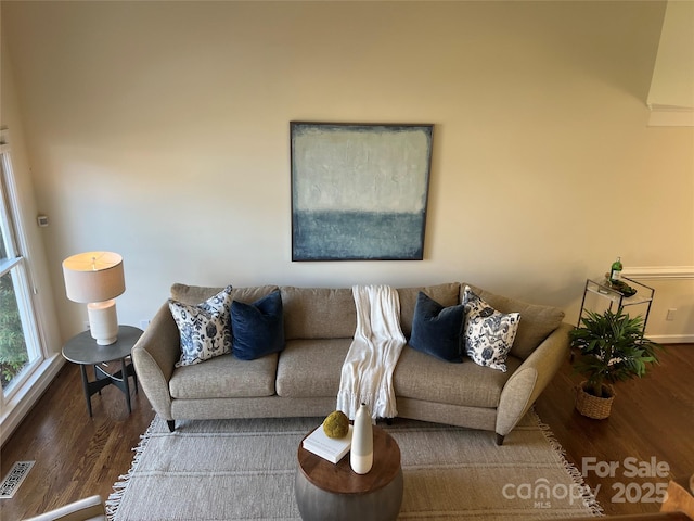 living room with wood-type flooring