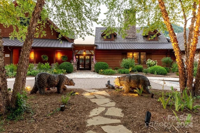 log cabin with french doors