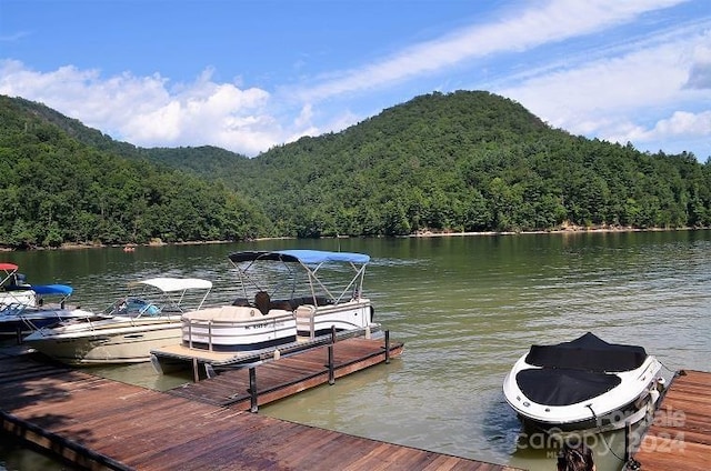 dock area featuring a water and mountain view