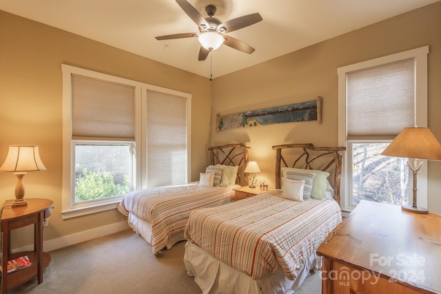 bedroom featuring carpet and ceiling fan