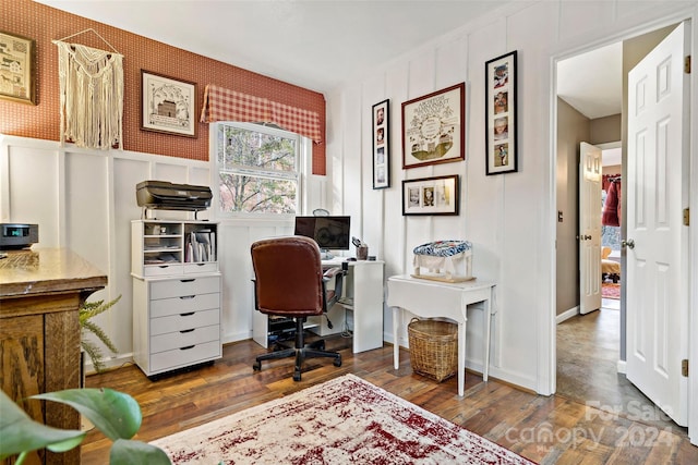 home office featuring hardwood / wood-style flooring