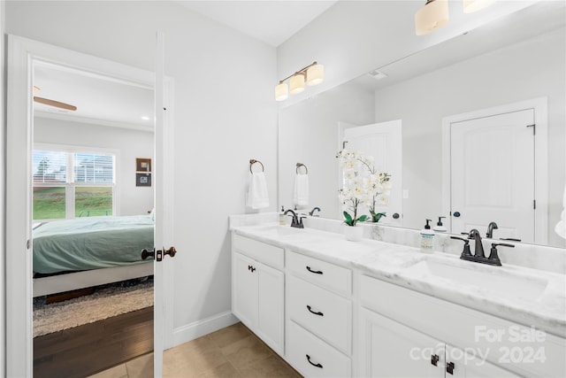 bathroom with hardwood / wood-style floors and vanity