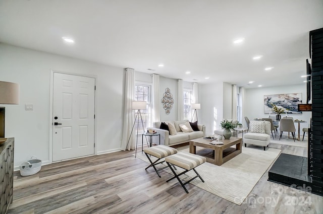 living room with light hardwood / wood-style floors