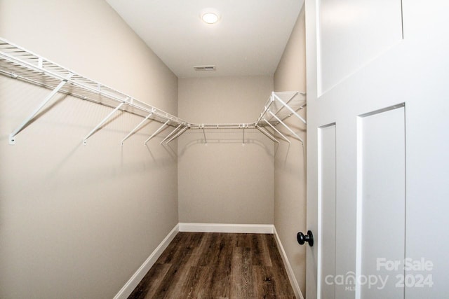 spacious closet with dark wood-type flooring