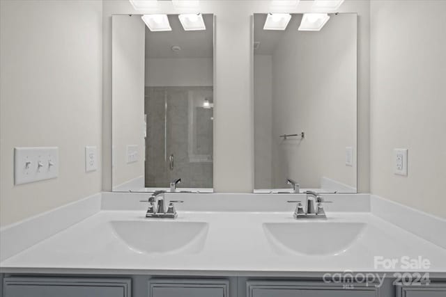 bathroom with vanity and walk in shower