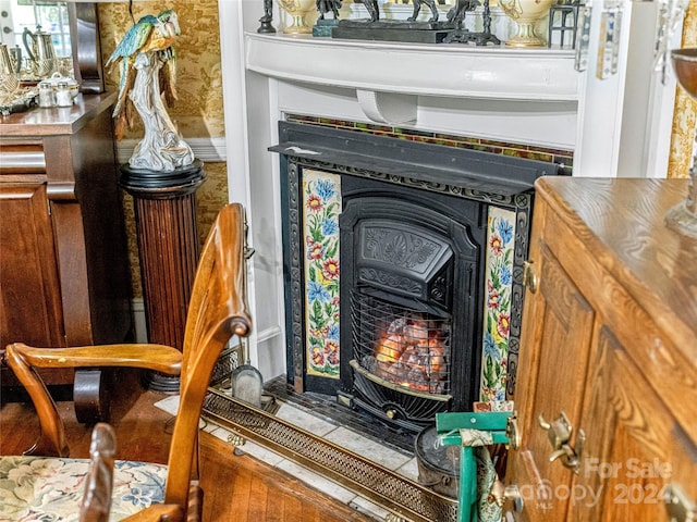 details featuring a wood stove