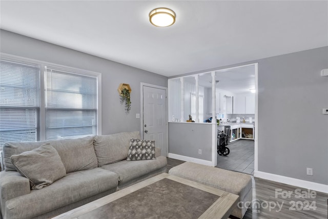 living room with hardwood / wood-style flooring