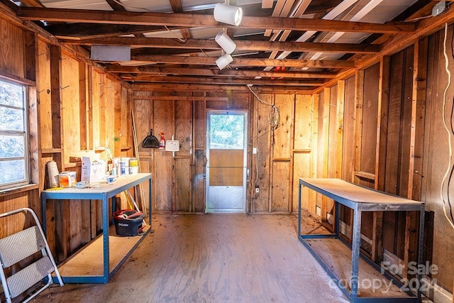 miscellaneous room with a workshop area, hardwood / wood-style flooring, and a wealth of natural light