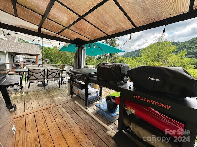 wooden terrace featuring area for grilling