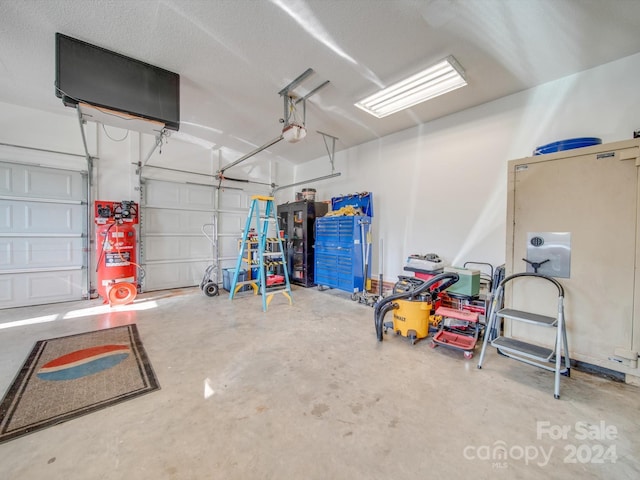 garage with a garage door opener