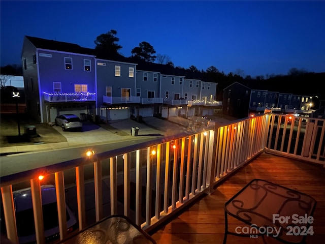 view of balcony at night