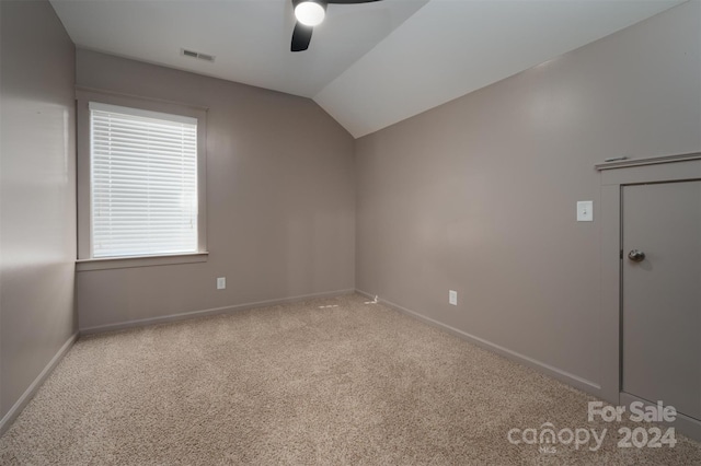 bonus room with carpet, ceiling fan, and vaulted ceiling